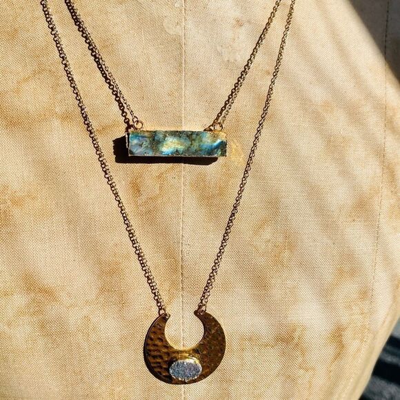 Electroformed druzy and Labordorite Layering Necklace - Picture 4 of 5